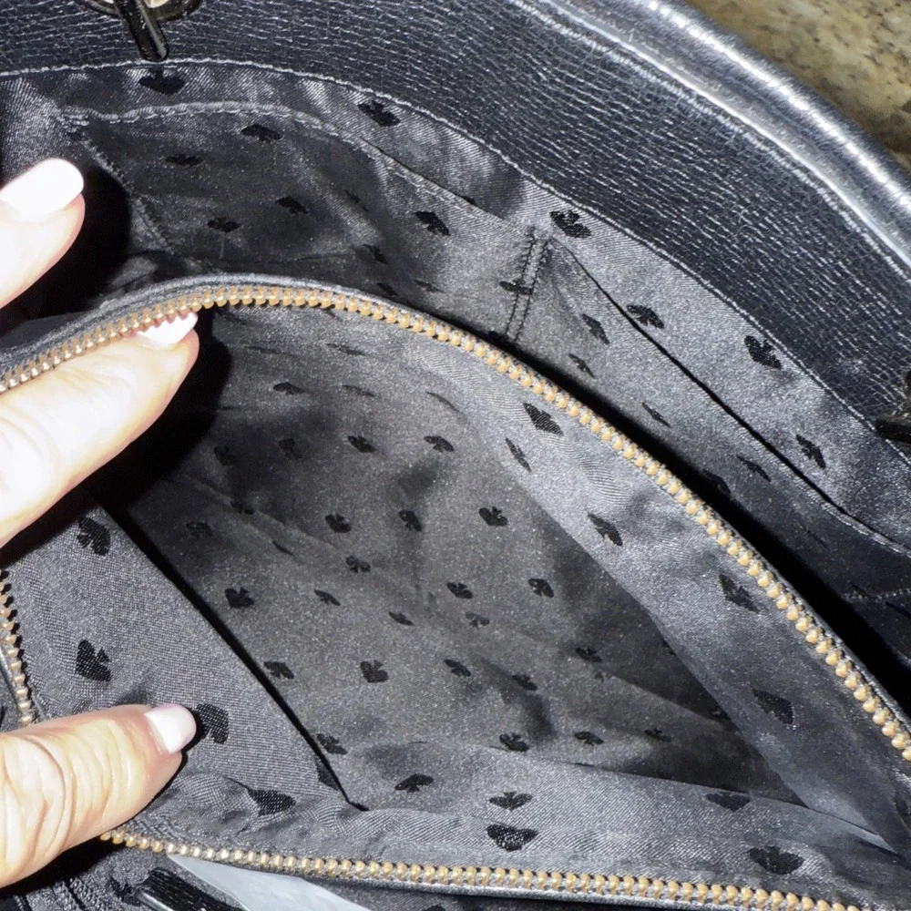 Kate Spade Black Pebbled Leather Silver Chain Handle‎ Satchel Crossbody Bag